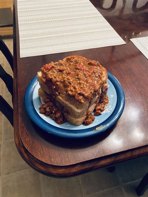 [Homemade] Double Stack Grilled Peanut Butter Smothered In Chili. This