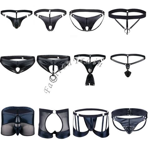 Sexy Mens Faux Leather Thongs Wet Look Bikini G String Briefs Clubwear