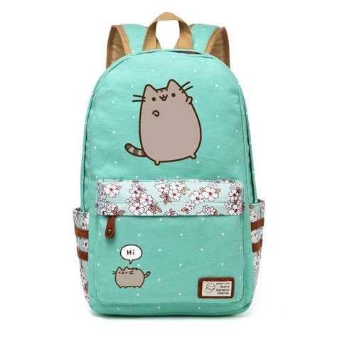 Pusheen Cat Canvas Bag Unicorn Flower Wave Point Rucksacks Backpack For