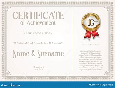 Elegant Certificate Or Diploma Retro Vintage Design Stock Illustration