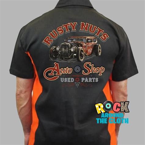 Hot Rod Mechanic Work Shirt Rusty Nuts Mens Rockabilly Fashion