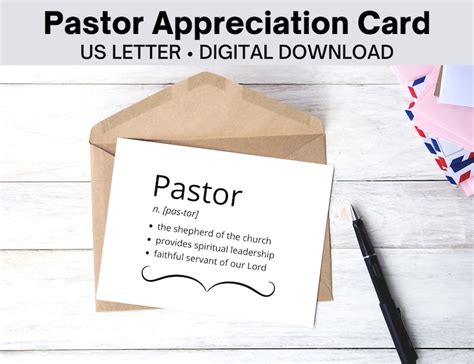 Printable Pastor Appreciation Card Pastor Thank You Card Pastor Card