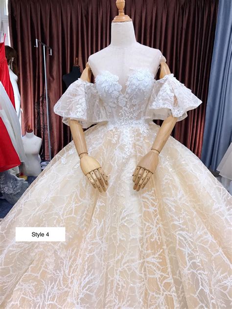 Garden Princess Nude Beige Coffee Champagne Floral Lace Ball Gown Wedding Dress Various Styles