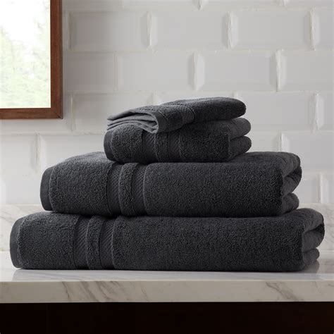 Hotel Style Turkish Cotton Bath Towel Collection Solid Print Granite