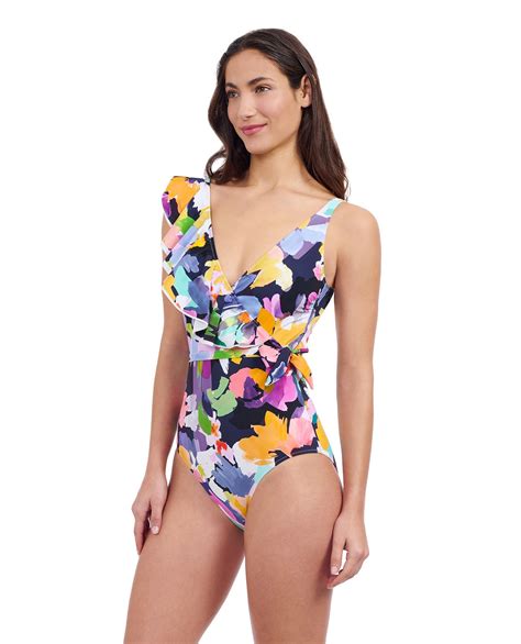 Profile By Gottex Holi V Neck Surplice Ruffle One Piece Swimsuit One