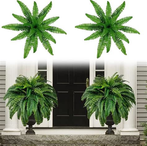 Growhabity Uv Resistant Lifelike Artificial Boston Fern Faux Ferns For