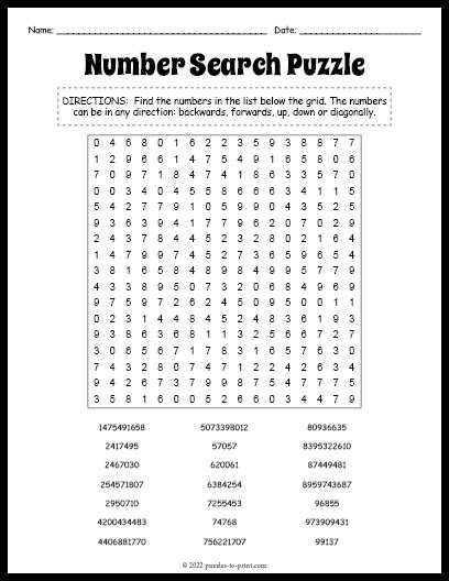 Math Word Search Printable