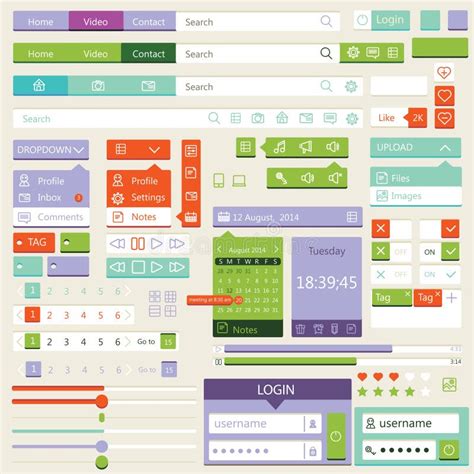 Diseño Plano De Los Elementos Sistema Del Ui Vector Ilustración del