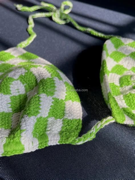 2024 Green Checker Crochet String Bikini Set Sexy Bathing Suit