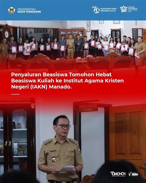 Salurkan Beasiswa Tomohon Hebat Ke IAKN Manado Rektor Apresiasi