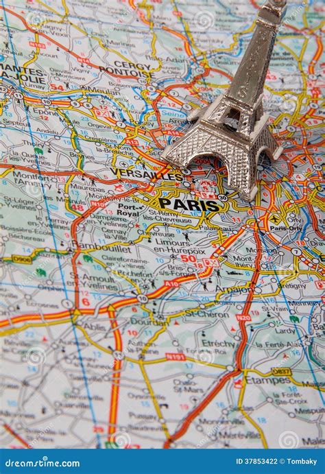 Eiffel Tower On A Map Of Paris Stock Photography - Image: 37853422