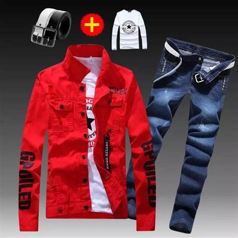 Mens Handsome Denim Set Fitted Denim Jacket Slim Fit Men Slim Man