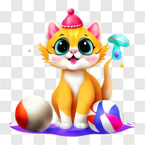 Baixe Gato de desenho animado feliz chapéu de festa e bolas