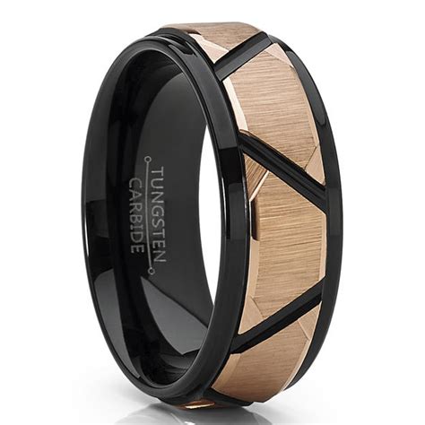 8 Mm Black Tungstenrose Gold Gold Facet Tungsten