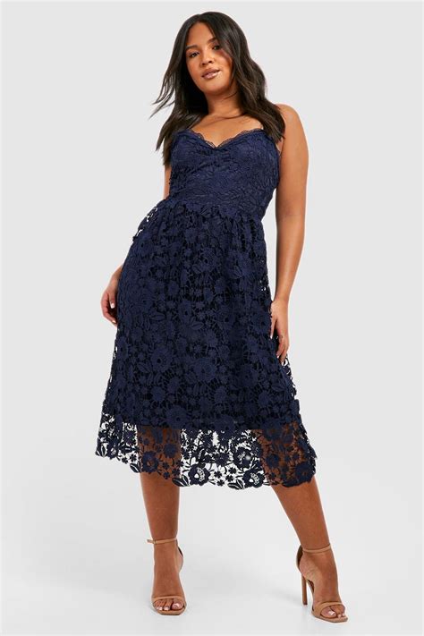 Plus Crochet Lace Midi Skater Dress Boohoo Uk