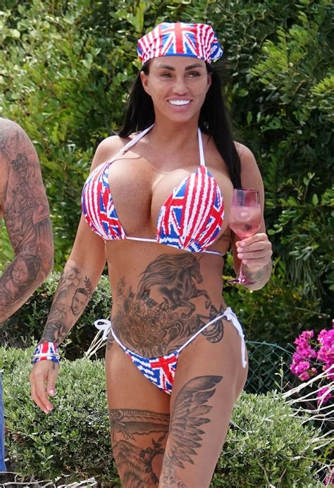 Katie Price Slips Biggest Ever Boobs Into Union Jack Bikini In King Charles Tribute Daily Star
