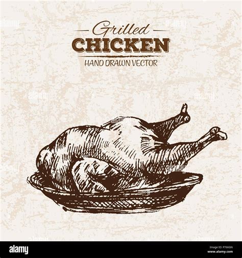 Hand Drawn Sketch Grilled Fried Chicken Meat Black And White Vintage Illustration Stock Vector