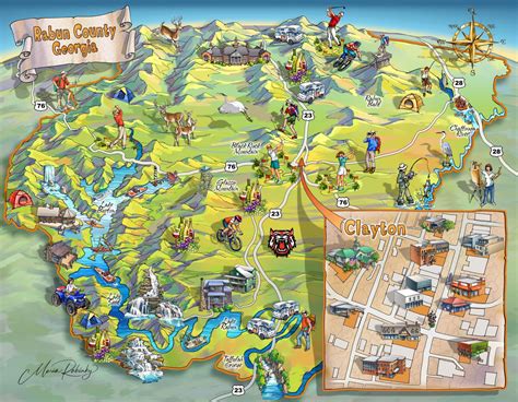 Rabun County GA Map Illustration - Illustrated Maps by Rabinky Art, LLC