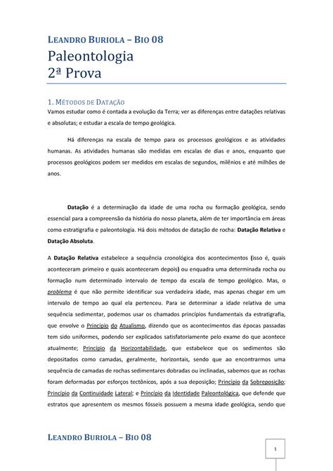 Resumo P Paleonto Leandro Buriola Bio Paleontologia Prova De