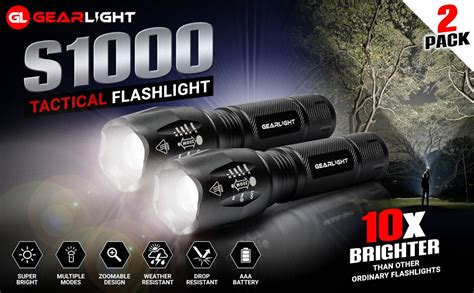 GearLight Stainless Steel Tactical LED Flashlight S1000 2 Pack High