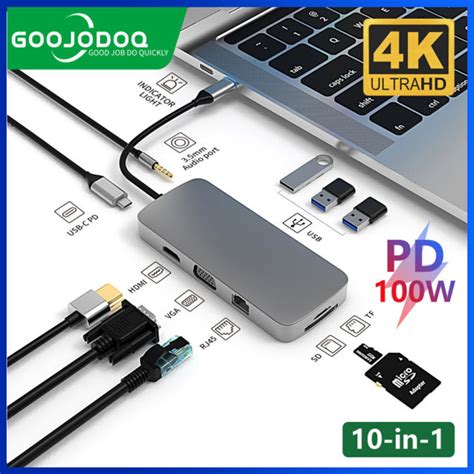 Goojodoq Usb C Hub In Type C Display Port To Hdmi K Rj Vga