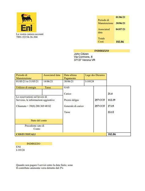 Italy Utility Bill Templates Freeutilitybills Net