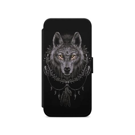 Wolf Dreamcatcher Leather Wallet Flip Phone Case Cover For IPhone And