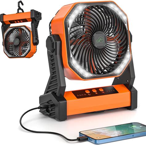 Camping Fan For Tent With Led Lantern 20000mah 58hrs Battery Powered