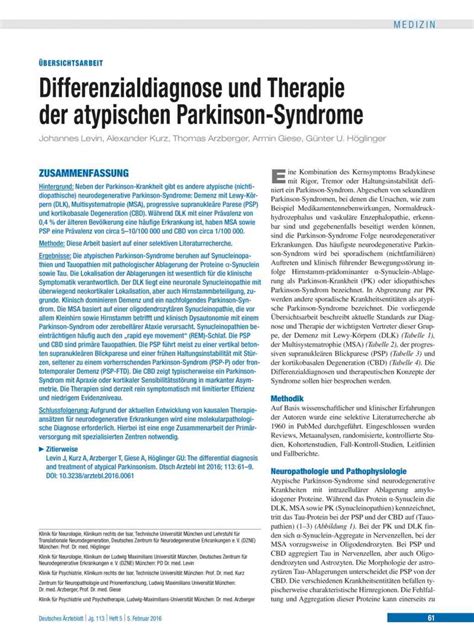 Differenzialdiagnose Und Therapie Der Atypischen Parkinson Syndrome