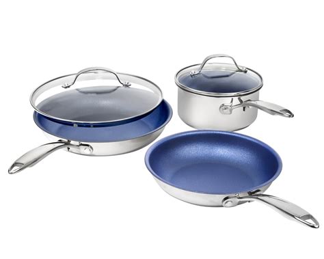 Granitestone Blue Stainless Steel 5 Piece Nonstick Cookware Set, Oven ...