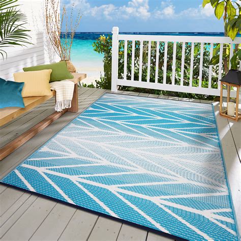 Lush Ambience 4 X 6 Aqua Waterproof Outdoor Rug For Patios Backyards