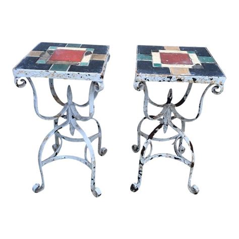 Vintage Iron Tile Top Tables A Pair Chairish Tile Top Tables Vintage Iron Antiques