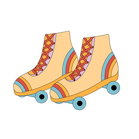 Cute Roller Skate Quad Shoe With Colorful Retro Rainbow 70s And 80s