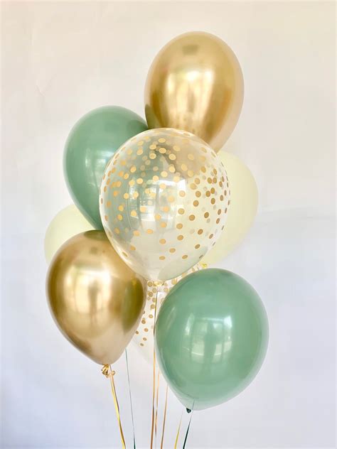 Sage Green Balloons Chrome Gold And Confetti Elegant Sage Decorations Bridal Shower Decor Sage