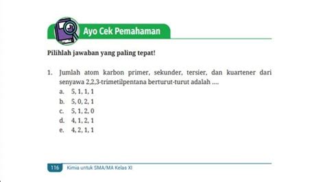 Kunci Jawaban Kimia Kelas 11 SMA MA Halaman 116 Ayo Cek Pemahaman