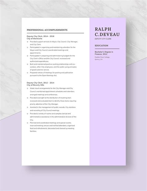 Deputy City Clerk Resume in Word, Pages - Download | Template.net