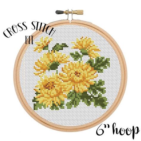 Chrysanthemum Hoop Cross Stitch Kit Flowers Cross Etsy