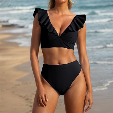 Homenesgenics Clearance Swimsuit Women Plus Size Tankini Bikini Women S High Waisted Solid V