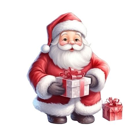 Father Christmas Cute Old Santa Claus With Gift Christmas Drawing