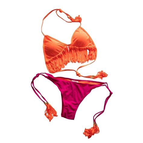 Gemelli Neon Fringe Bikini Set S M L UK Depop
