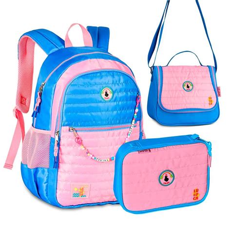 Kit Mochila Costas Estojo Lancheira Luluca Azul E Rosa em Promoção