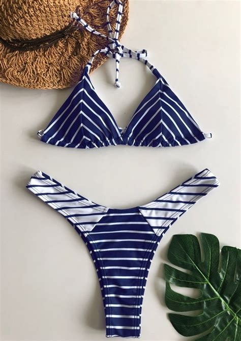 Striped Triangle Sexy Bikini Set Bellelily Best Swimwear Bikini