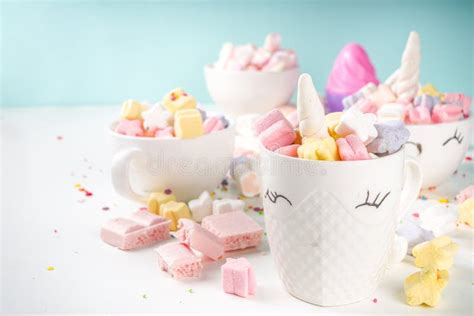 Rainbow Unicorn Hot Chocolate Stock Image Image Of Lollipop