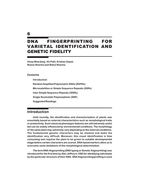 PDF DNA Fingerprinting For Varietal Identification And Genetic Fidelity