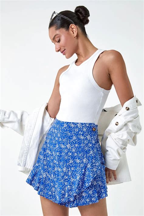 Dusk Fashion Polka Dot Frill Detail Wrap Skirt In Blue Female