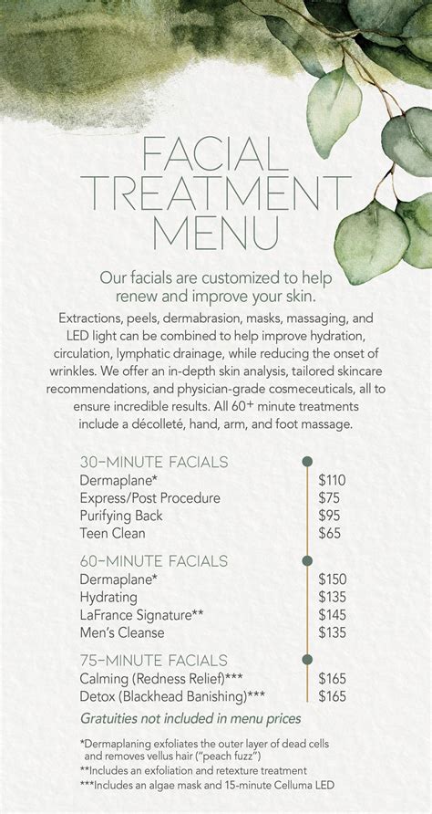 Facial Treatment Menu Lafrance Medical Aesthetics Clinic In Central