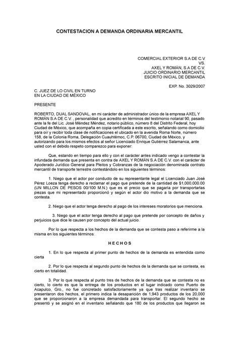 Ejemplo De Demanda De Incumplimiento De Contrato Ejemplo Sencillo