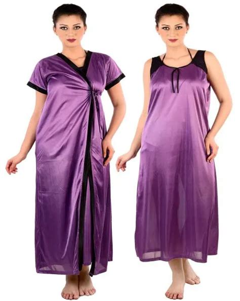 Buy Women S Night Dress And Nighties Purple Satin Nightwear 2pc Robe