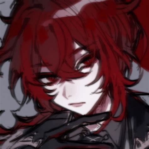 An Anime Character With Red Hair And Black Eyes