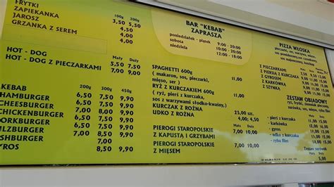 Menu At Bar Kebab Kwidzyn